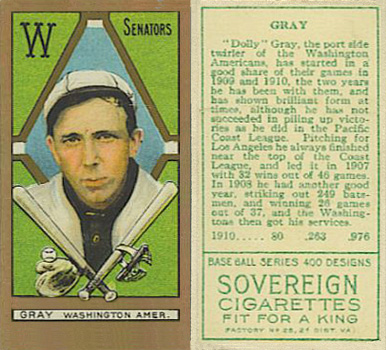 1911 Gold Borders Drum Dolly Gray #84 Baseball Card