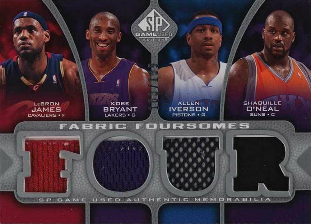 2009 SP Game Used Fabric Foursome Allen Iverson/Kobe Bryant/LeBron James/Shaquille O'Neal #BIJO Basketball Card