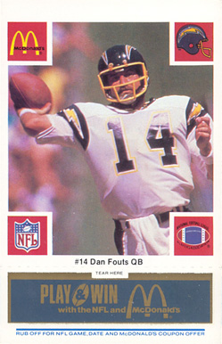 1986 McDonald's Chargers Dan Fouts #14 Football Card