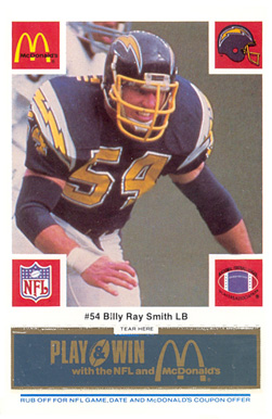1986 McDonald's Chargers Billy Ray Smith #54 Football Card