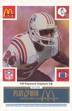1986 McDonald's Patriots Raymond Clayborn #26 Football Card
