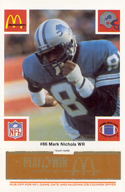 1986 McDonald's Lions Mark Nichols #86 Football Card