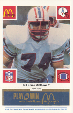 1986 McDonald's Oilers Bruce Matthews #74 Football Card