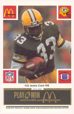 1986 McDonald's Packers Jessie Clark #33 Football Card