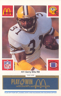 1986 McDonald's Packers Gerry Ellis #31 Football Card