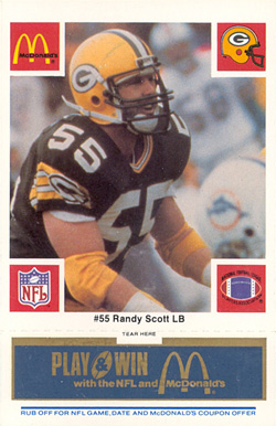 1986 McDonald's Packers Randy Scott #55 Football Card