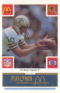 1986 McDonald's Saints Brian Hansen #10 Football Card