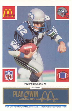 1986 McDonald's Seahawks Paul Skansi #82 Football Card