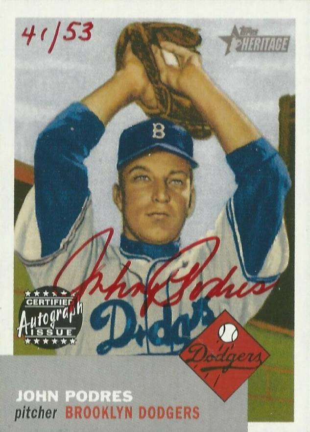 2002 Topps Heritage Real One Autographs Johnny Podres #RO-JP Baseball Card