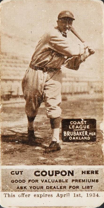 1933 Zeenut Pacific Coast League Sepia Brubaker # Baseball Card