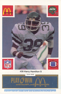 1986 McDonald's Jets Harry Hamilton #39 Football Card