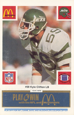 1986 McDonald's Jets Kyle Clifton #59 Football Card
