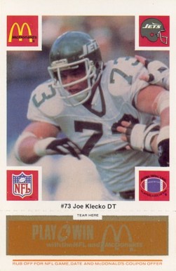 1986 McDonald's Jets Joe Klecko #73 Football Card