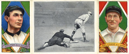 1912 Hassan Triple Folders Chase gets ball too Late # Baseball Card