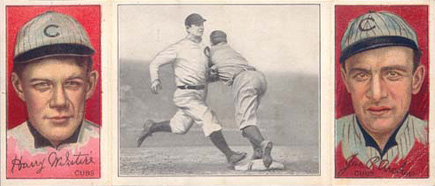 1912 Hassan Triple Folders Chance beats out a Hit #17 Baseball Card
