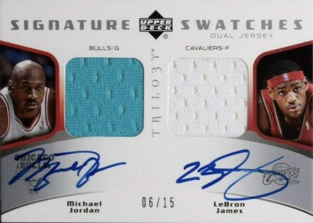 2005 Upper Deck Trilogy Signature Swatches Dual Autograph LeBron James/Michael Jordan #DSS-JJ Basketball Card
