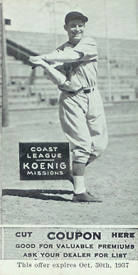 1937 Zeenut Pacific Coast League Koenig #39 Baseball Card