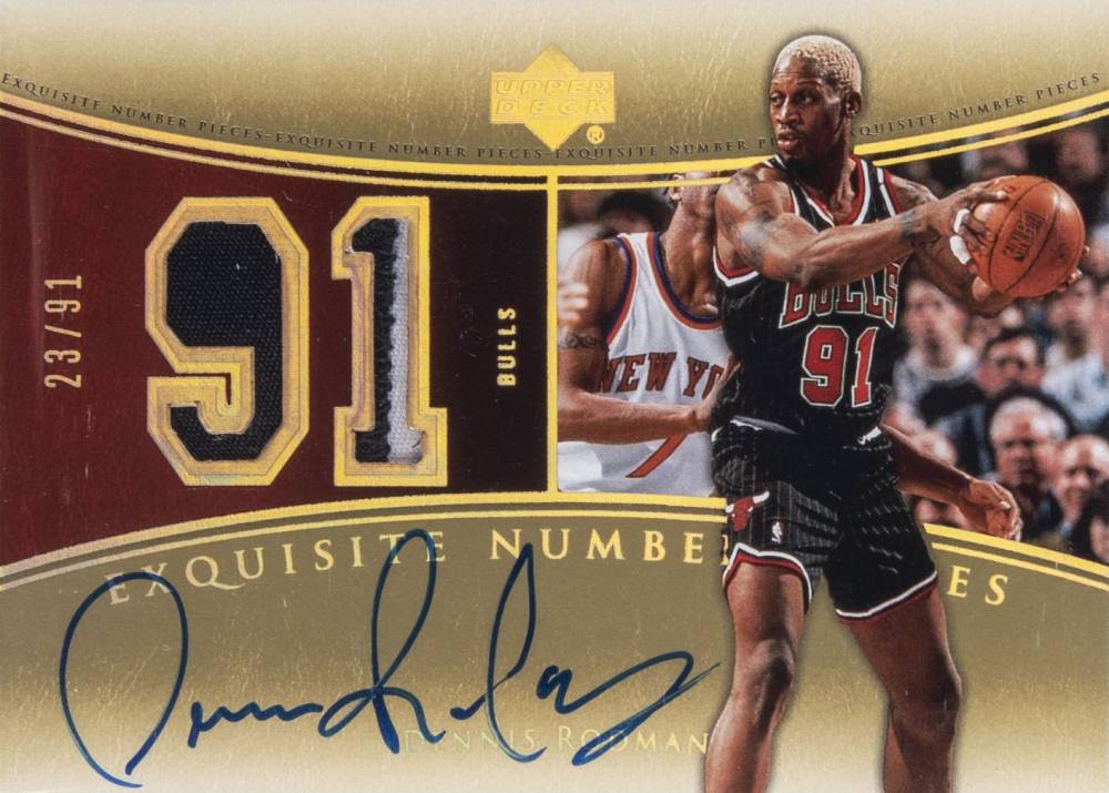 2004  Upper Deck Exquisite Collection Number Pieces Autographs Dennis Rodman #NP-RO Basketball Card
