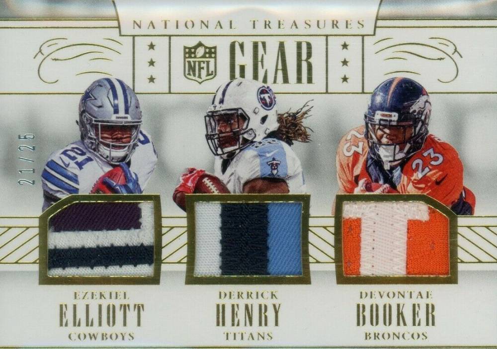 2016 Panini National Treasures NFL Gear Trios Derrick Henry/Devontae Booker/Ezekiel Elliott #18 Football Card