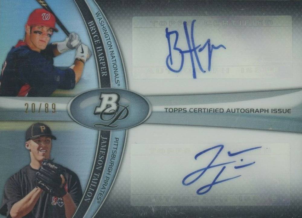2011 Bowman Platinum Dual Autographs Bryce Harper/Jameson Taillon #DACHT Baseball Card