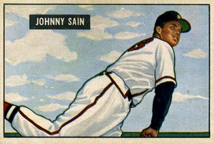 JOHNNY SAIN  Boston Braves 1950 Away Majestic Throwback Baseball