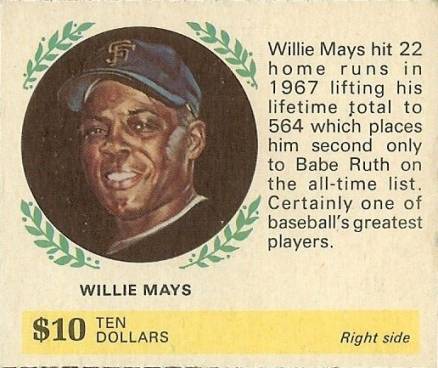 1968 American Oil Willie Mays # Baseball Card