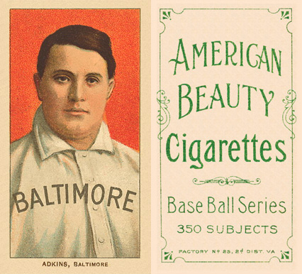 1909 White Borders American Beauty Frame Adkins, Baltimore #5 Baseball Card