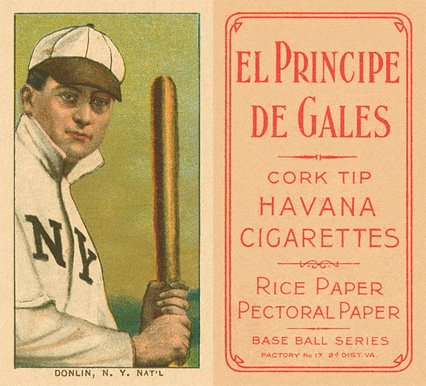 1909 White Borders El Principe De Gales Donlin, N.Y. Nat'L #133 Baseball Card
