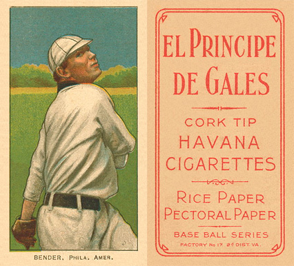 1909 White Borders El Principe De Gales Bender, Phila. Amer. #33 Baseball Card