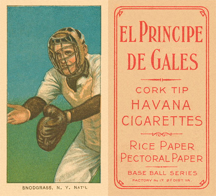 1909 White Borders El Principe De Gales Snodgrass, N.Y. Nat'L #454 Baseball Card