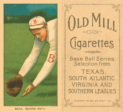 1909 White Borders Old Mill Beck, Boston Nat'l #27 Baseball Card