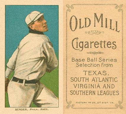 1909 White Borders Old Mill Bender, Phila. Amer. #32 Baseball Card