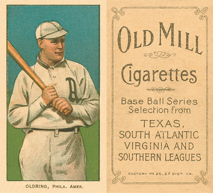1909 White Borders Old Mill Oldring, Phila. Amer. #366 Baseball Card