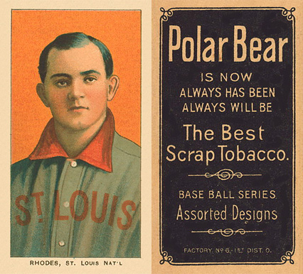 1909 White Borders Polar Bear Rhodes, St. Louis Nat'L #411 Baseball Card