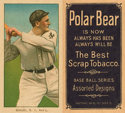 1909 White Borders Polar Bear Schlei, N.Y. Nat'L #424 Baseball Card
