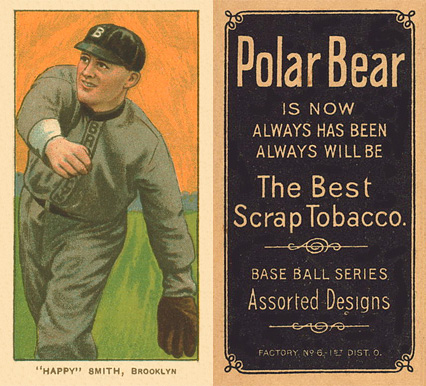 1909 White Borders Polar Bear "Happy" Smith, Brooklyn #450 Baseball Card