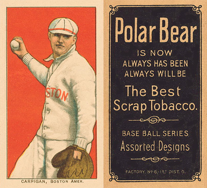 1909 White Borders Polar Bear Carrigan, Boston Amer. #74 Baseball Card