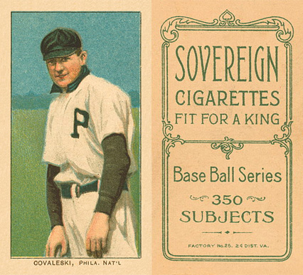 1909 White Borders Sovereign Covaleski, Phila. Nat'L #106 Baseball Card