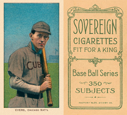 1909 White Borders Sovereign Evers, Chicago Nat'L #168 Baseball Card