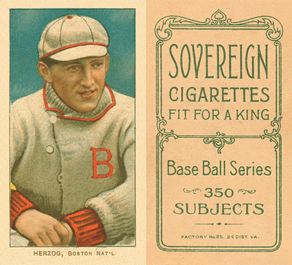 1909 White Borders Sovereign Herzog, Boston Nat'L #210 Baseball Card