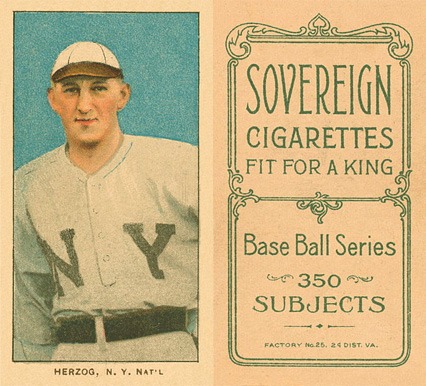1909 White Borders Sovereign Herzog, N.Y. Nat'L #211 Baseball Card