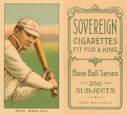 1909 White Borders Sovereign Bates, Boston Nat'l #24 Baseball Card