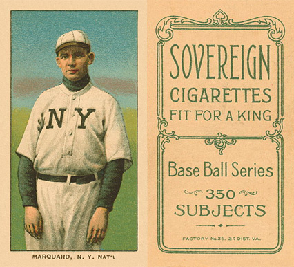 1909 White Borders Sovereign Marquard, N.Y. Nat'L #303 Baseball Card
