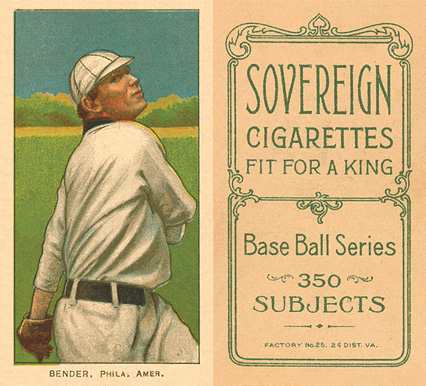 1909 White Borders Sovereign Bender, Phila. Amer. #33 Baseball Card