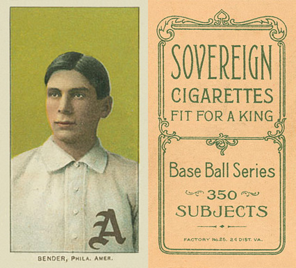 1909 White Borders Sovereign Bender, Phila. Amer. #34 Baseball Card