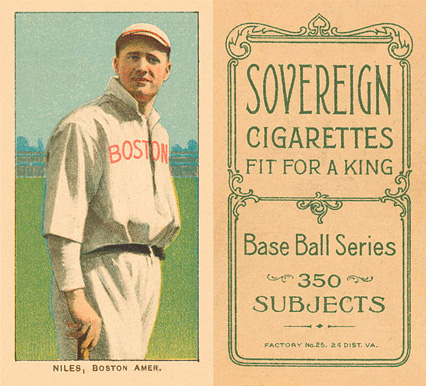 1909 White Borders Sovereign Niles, Boston Amer. #360 Baseball Card