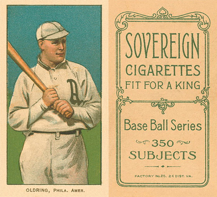 1909 White Borders Sovereign Oldring, Phila. Amer. #366 Baseball Card
