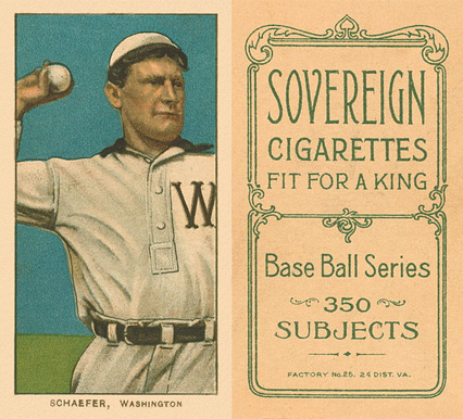 1909 White Borders Sovereign Schaefer, Washington #421 Baseball Card