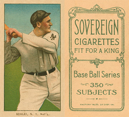 1909 White Borders Sovereign Schlei, N.Y. Nat'L #424 Baseball Card