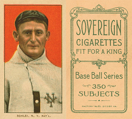 1909 White Borders Sovereign Schlei, N.Y. Nat'L #426 Baseball Card